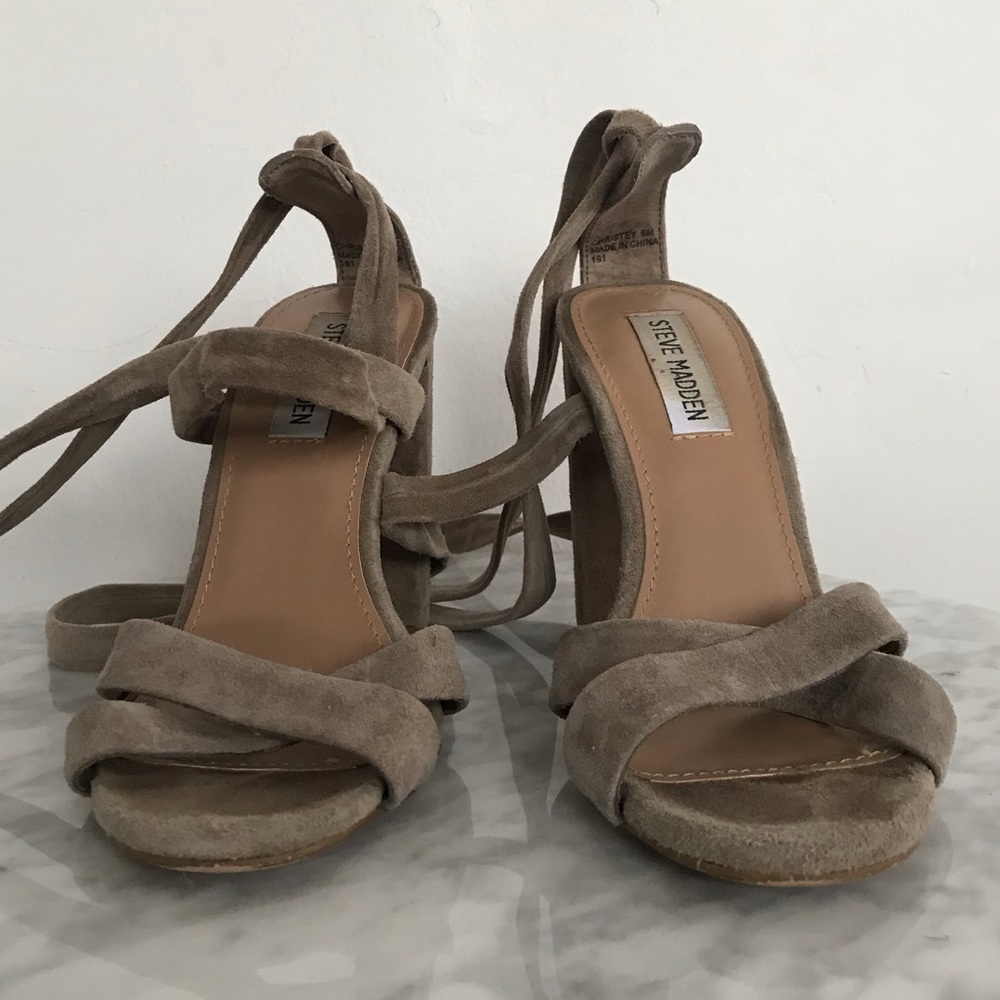 Steve Madden Lace Up Suede Heels - Picture 2 of 4